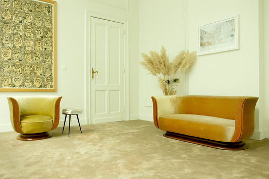 Art Deco Tulip Armchair and Two Seater for Hotel Melandre - Set of 2