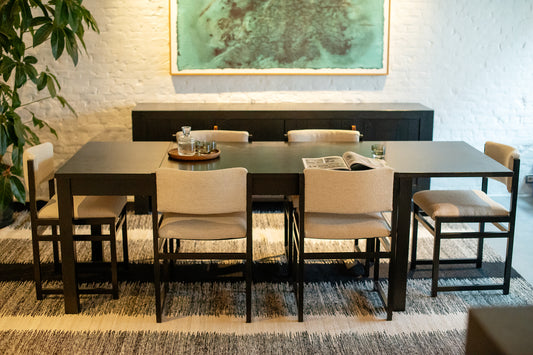 Seventies dining chairs and extendable table by Frans Defour - set of 7