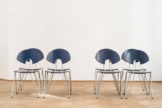 Vibrant blue Mikado chairs by Walter Leeman for Kusch Co – set of  4