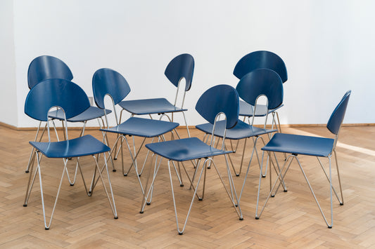 Vibrant blue Mikado chairs by Walter Leeman for Kusch Co – set of  4