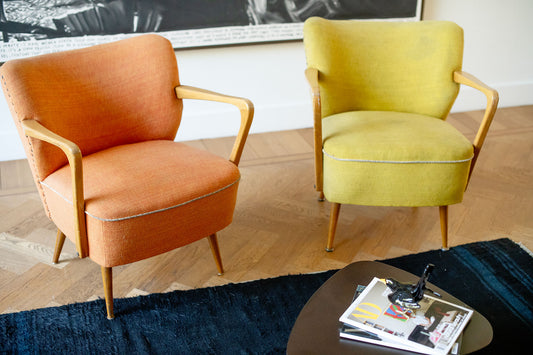 Duo de chaises cocktail Mid-Century en velours