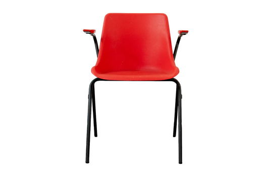 Set of four bright red chairs