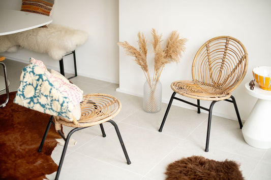 Set van twee rotan stoelen