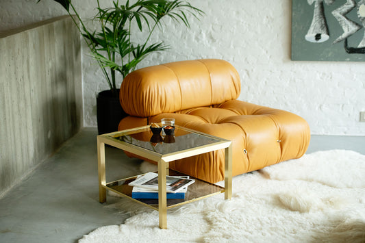 Tailor-made 1975 coffee table in polished brass