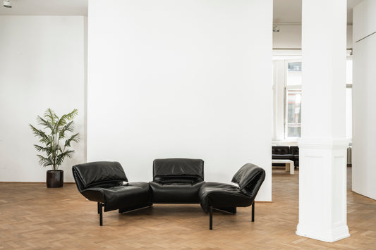 Veranda sofa in zwart leder van Vico Magistretti voor Cassina