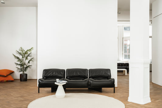 Veranda sofa in zwart leder van Vico Magistretti voor Cassina