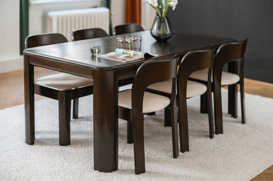 Complete jaren 70 chunky funky dining set – tafel met 6 stoelen