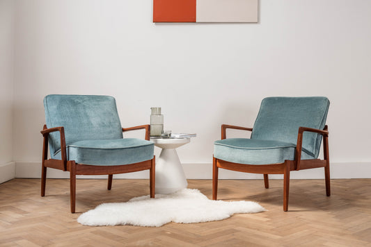 Lichtblauwe fluwelen stoelen Model Fd125 van Tove & Edvard Kindt-Larsen voor France Søn